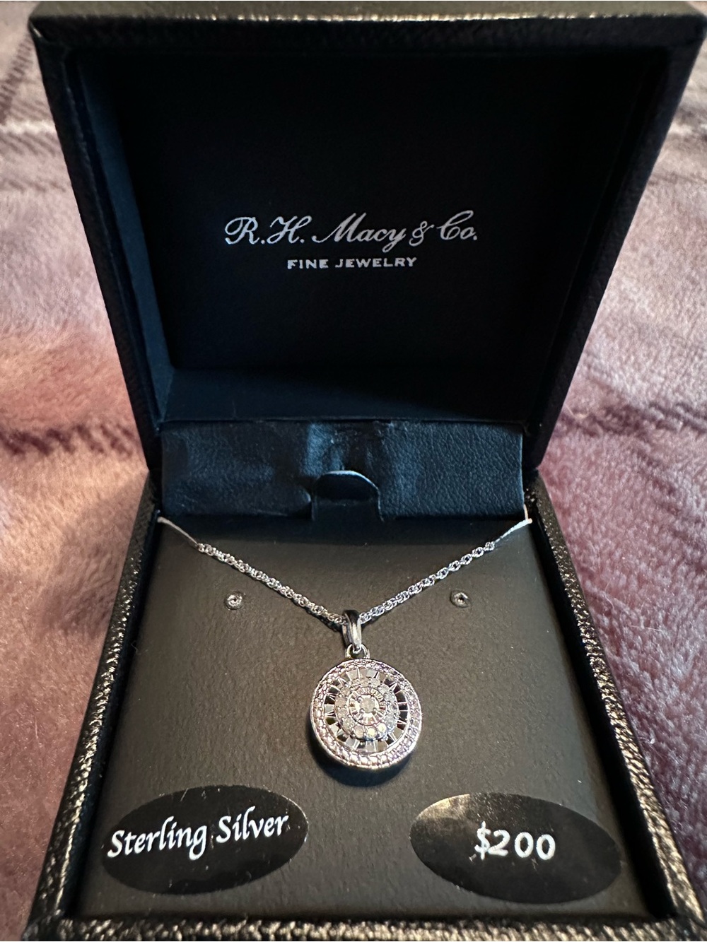 NWT Macy's Sterling Silver Round Diamond Pendant Necklace - Silver